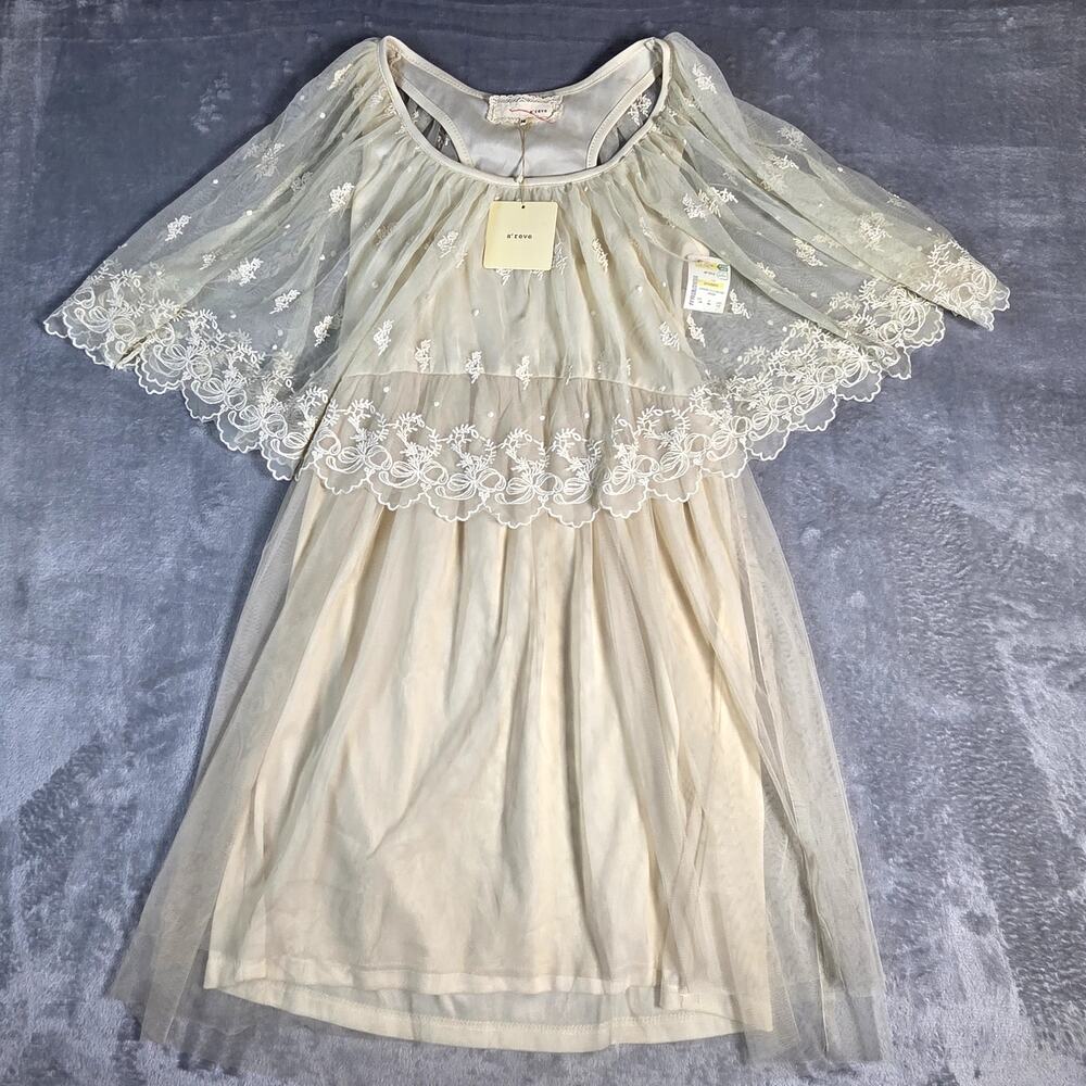 NEW!‎ NWT!!A'reve Anthropology Cream Ivory Lace Tulle Dress Medium